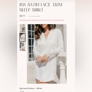 Le Rose Ina Satin Sleep Shirt Size L